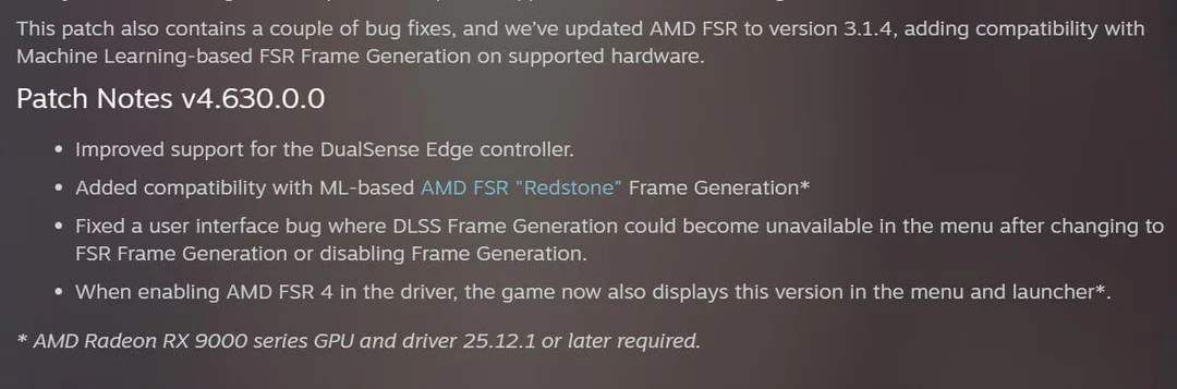 update has arrived for spider man adding fsr 3 1 4 and fsr v0 6a2s16rrb0ch1