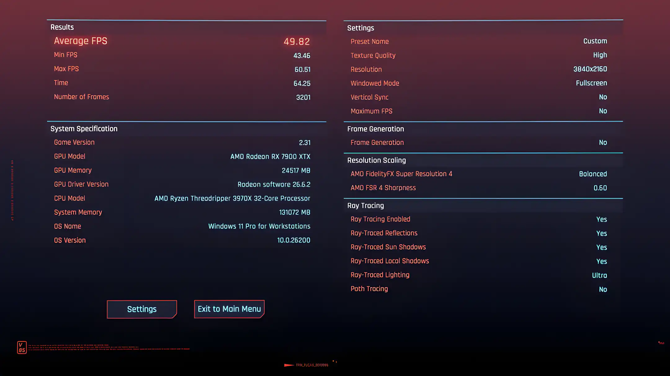 RX 7900 XTX с FSR 4.1 выходит на 60 FPS в Cyberpunk 2077 в 4K и с ультра трассировкой лучей
