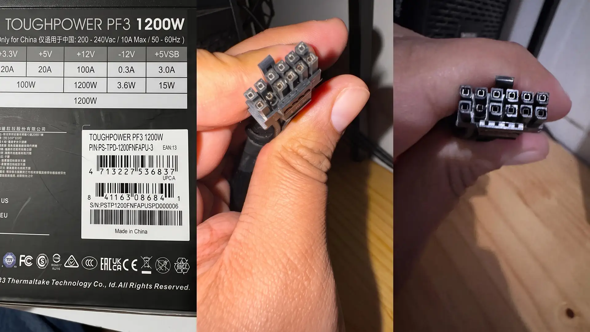Расплавленный 12VHPWR вывел из строя блок питания Thermaltake