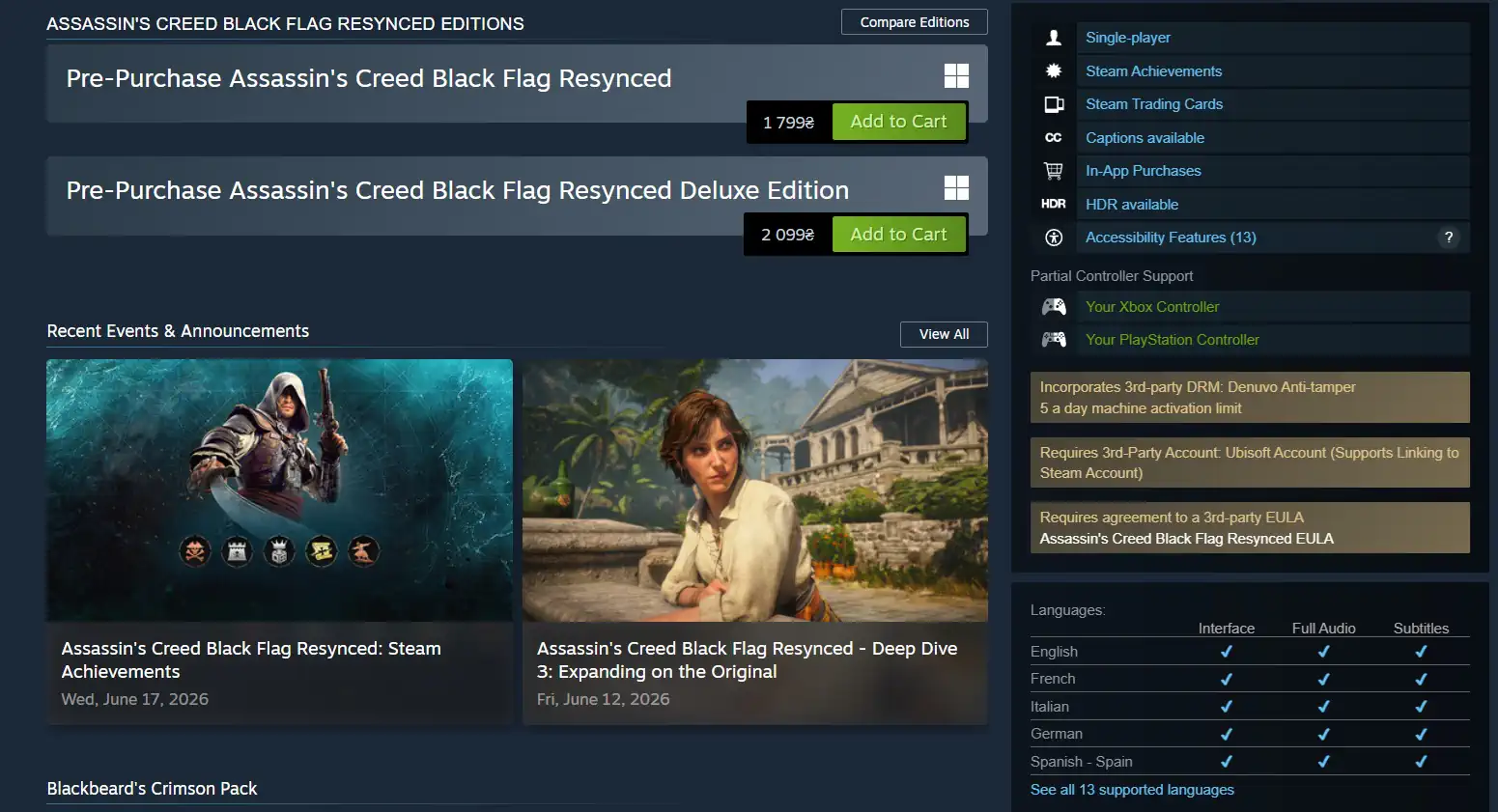 Assassins Creed Black Flag Resynced Deluxe Edition gpu