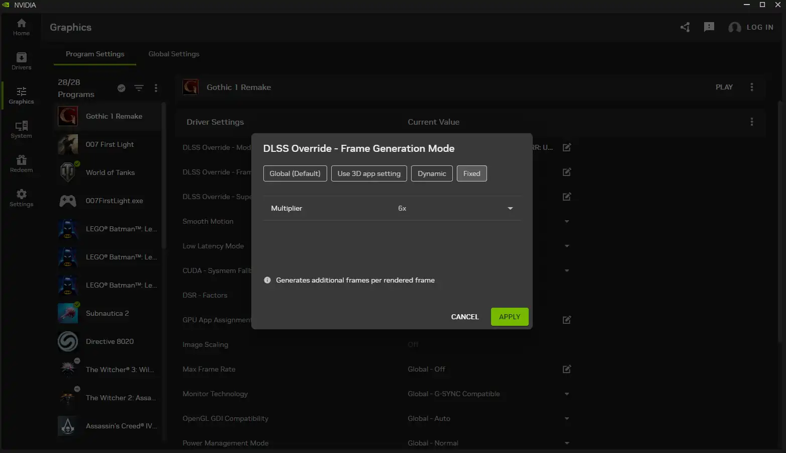 В NVIDIA App стали доступны параметры DLSS 4.5 для Gothic 1 Remake