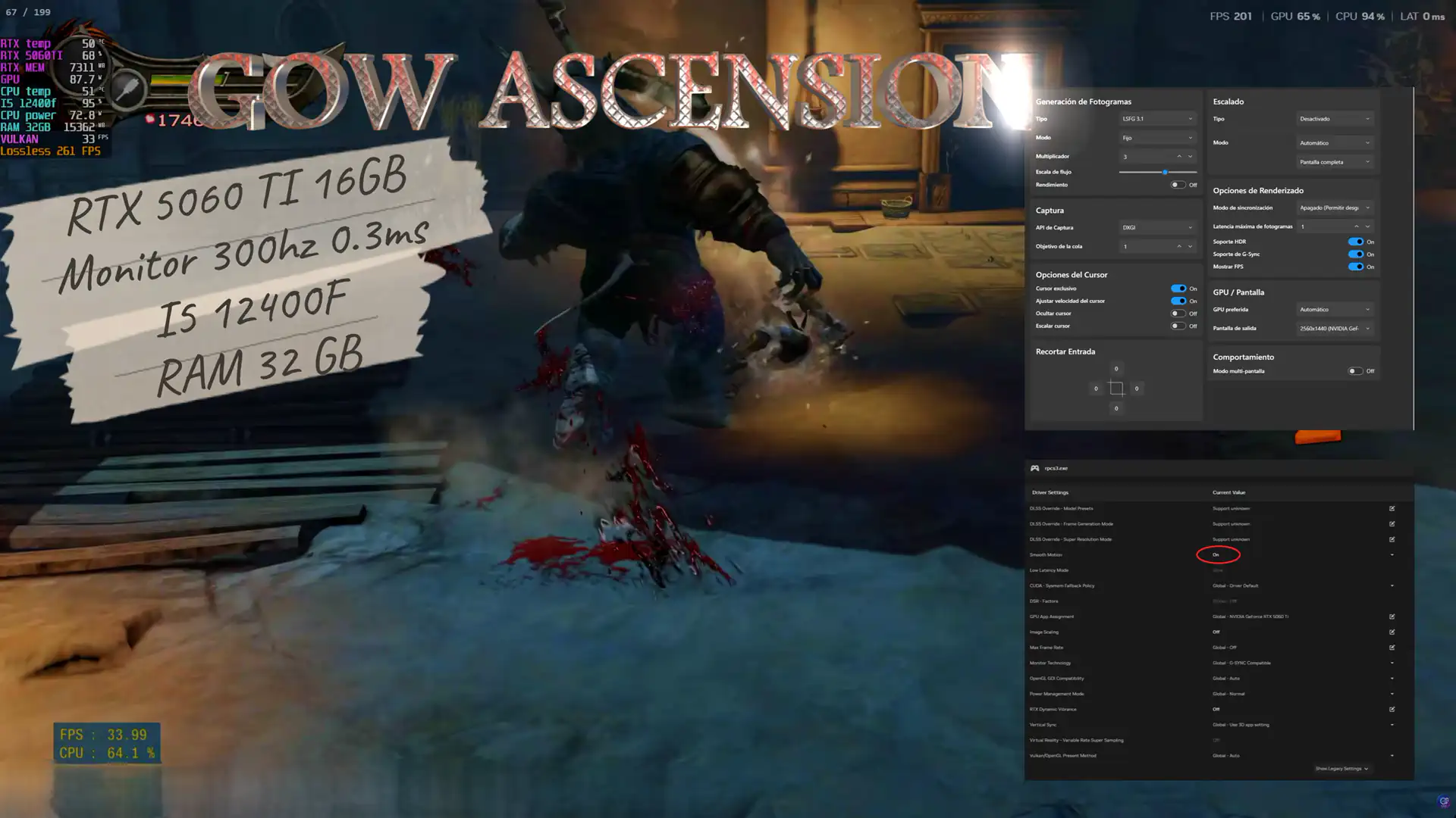 God of War Ascension на RPCS3 с Lossless Scaling смогла достичь 190 FPS в 4K