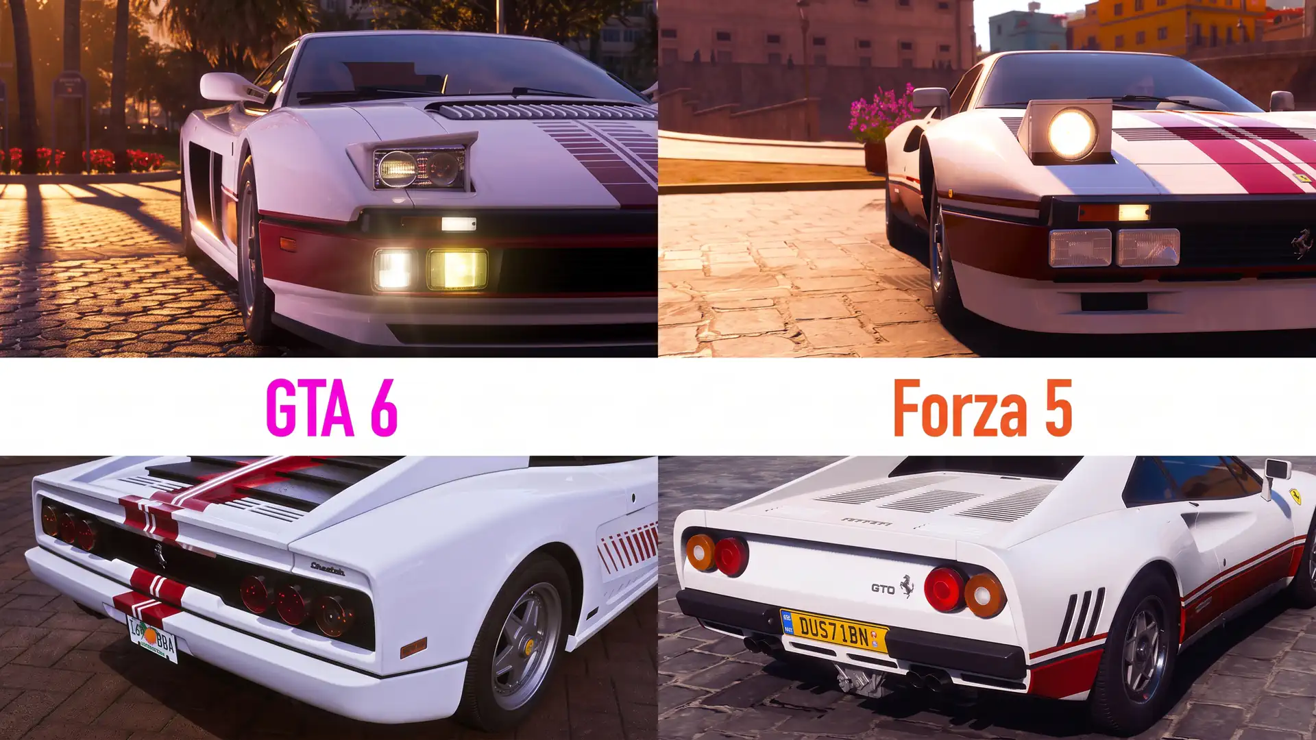 Сравнение графики автомобилей в Grand Theft Auto VI и Forza Horizon 5