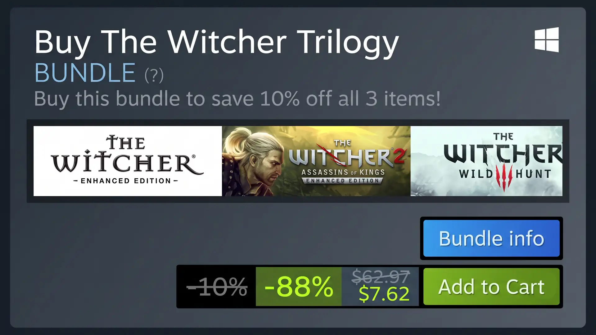 Распродажа игр серии Ведьмак проходит в цифровом магазине Steam со скидками до 90%