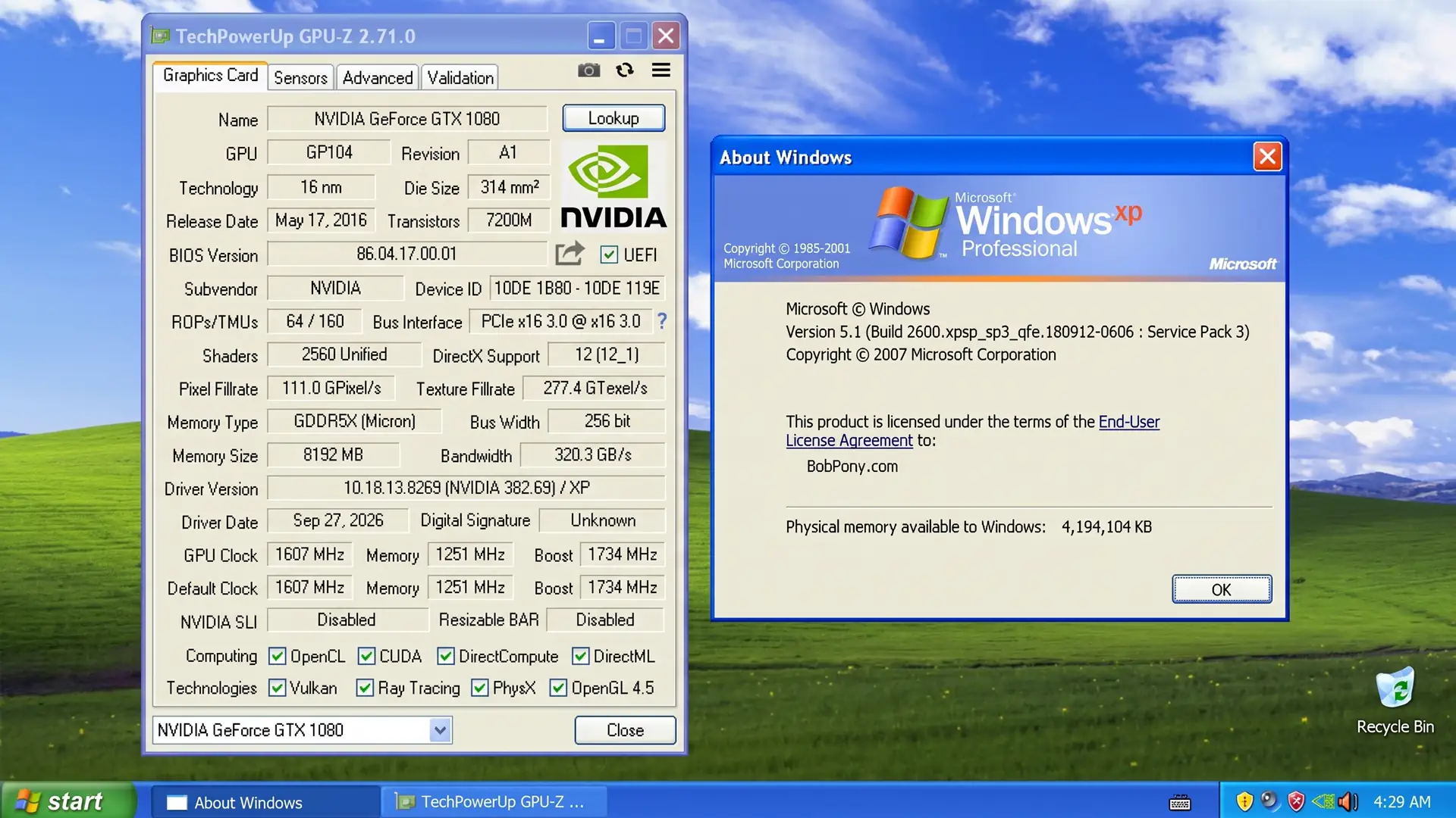 GeForce GTX 1050 и GTX 1080 Ti теперь работают в Windows XP благодаря модифицированному драйверу