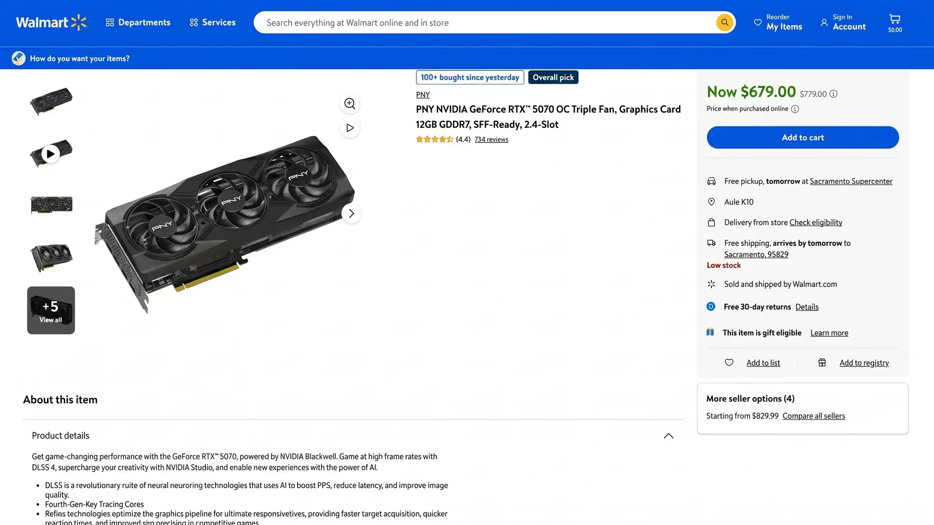 Walmart продает PNY GeForce RTX 5070 за $679 против $860 на Amazon