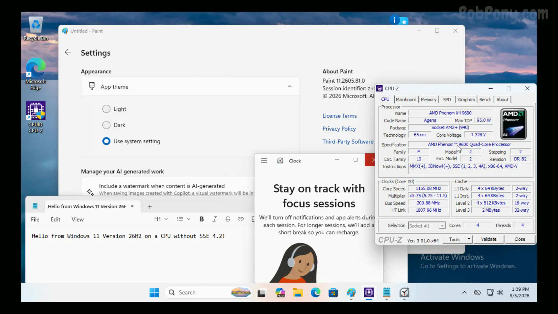 Windows 11 26H2はPOP4.2を使用してSSE4.2のないプロセッサ上
