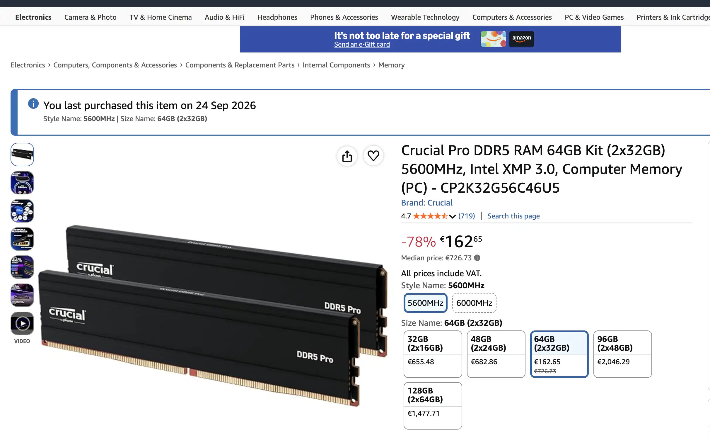 64 ГБ Crucial Pro DDR5 за €162,65 оказались ошибочным предложением Amazon