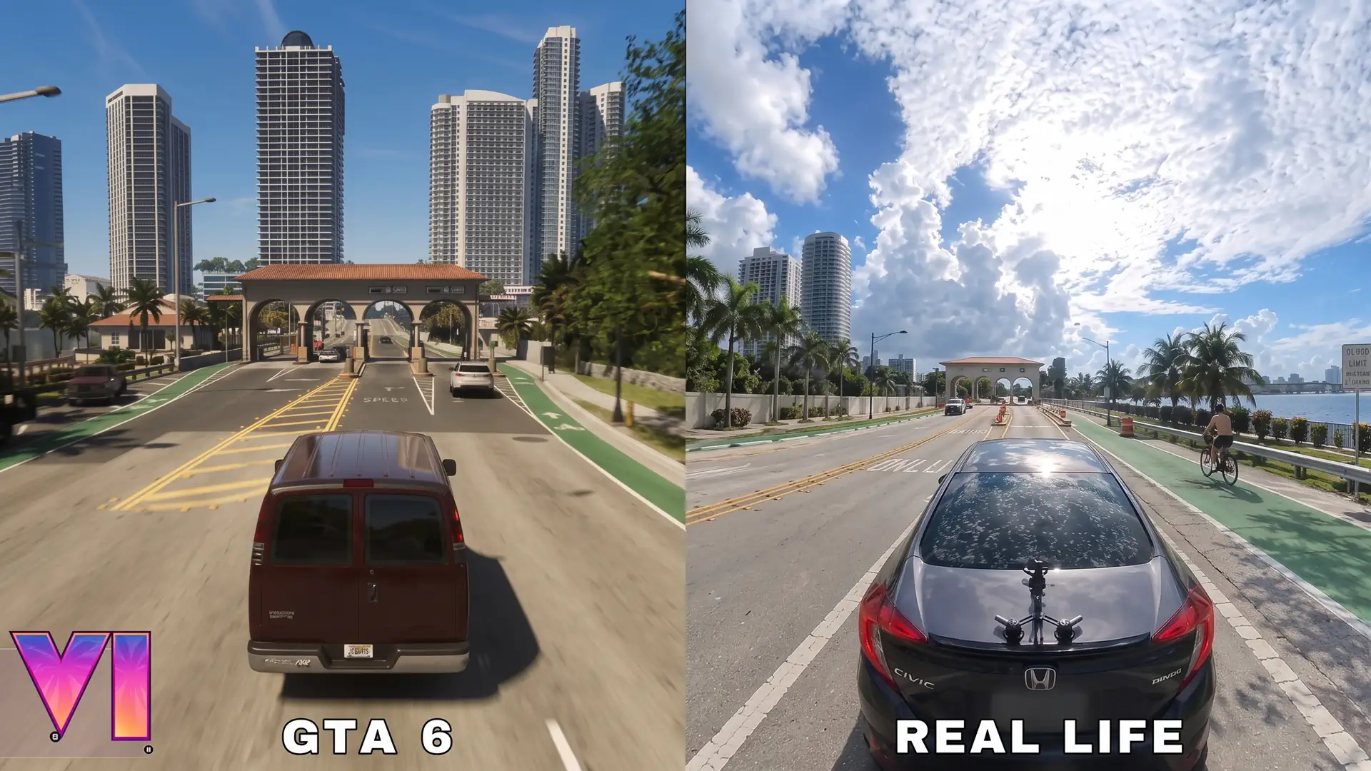 Сравнение виртуального Вайс Сити из GTA 6 с реальными видами округа Майами Дейд