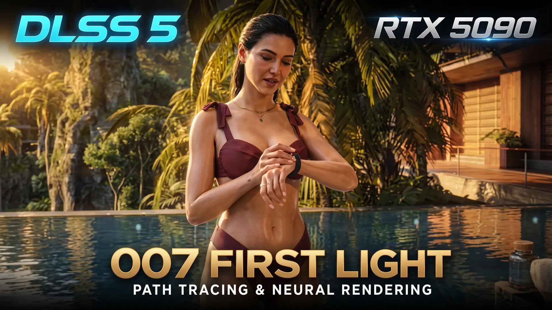 Сравнение графики DLSS 4 5 и DLSS 5 в 007 First Light с трассировкой пути в 4K
