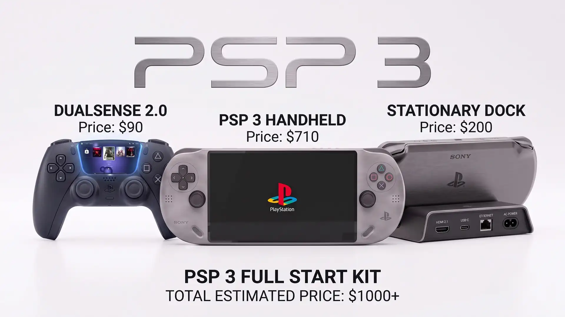 PSP 3本体、ドック、DualSense 2をセットにしたフルセットは、1000ドル以上