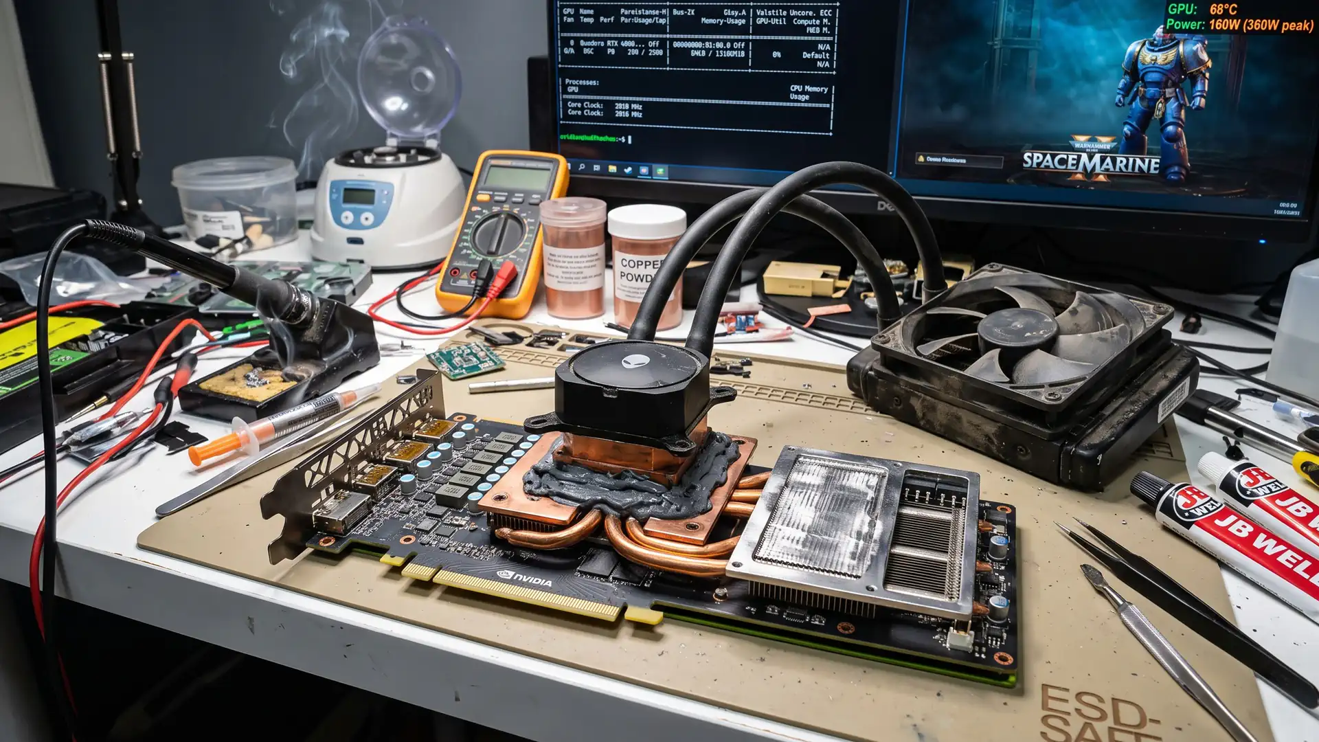 Quadro RTX 4000 разогнали до 2010 МГц и 360 Вт с помощью шунт мода и водяного охлаждения
