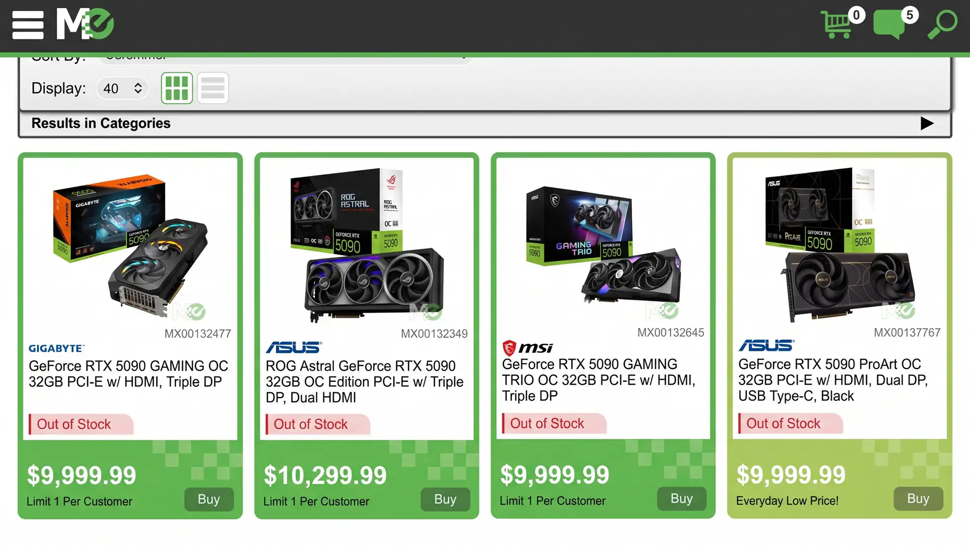 Видеокарты GeForce RTX 5090 даже за 10 000 $ сметают с полок магазинов