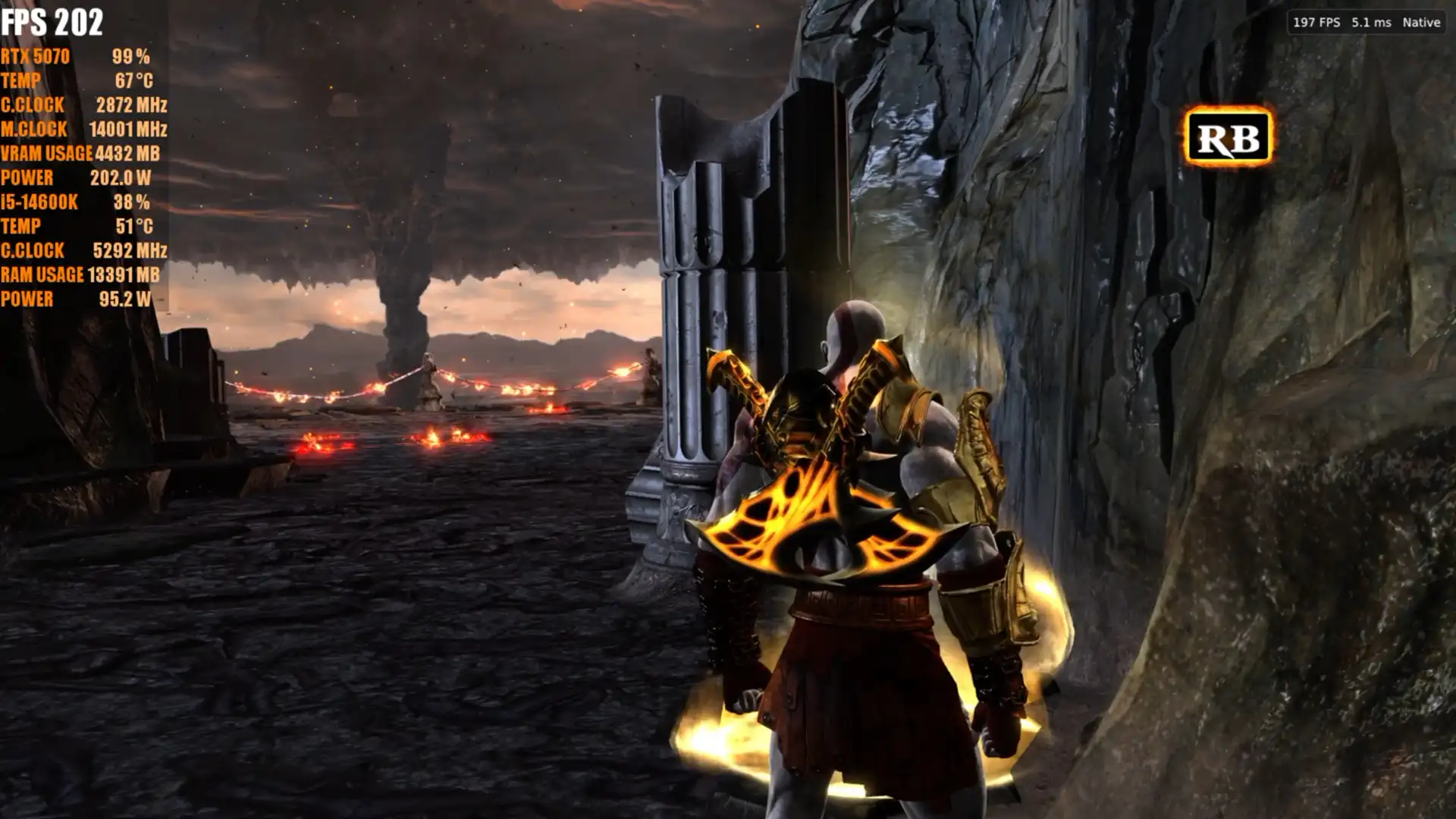 God of War 3 Remastered запустили в 4K при 240 FPS на GeForce RTX 5070 и  Intel Core i5 14600KF