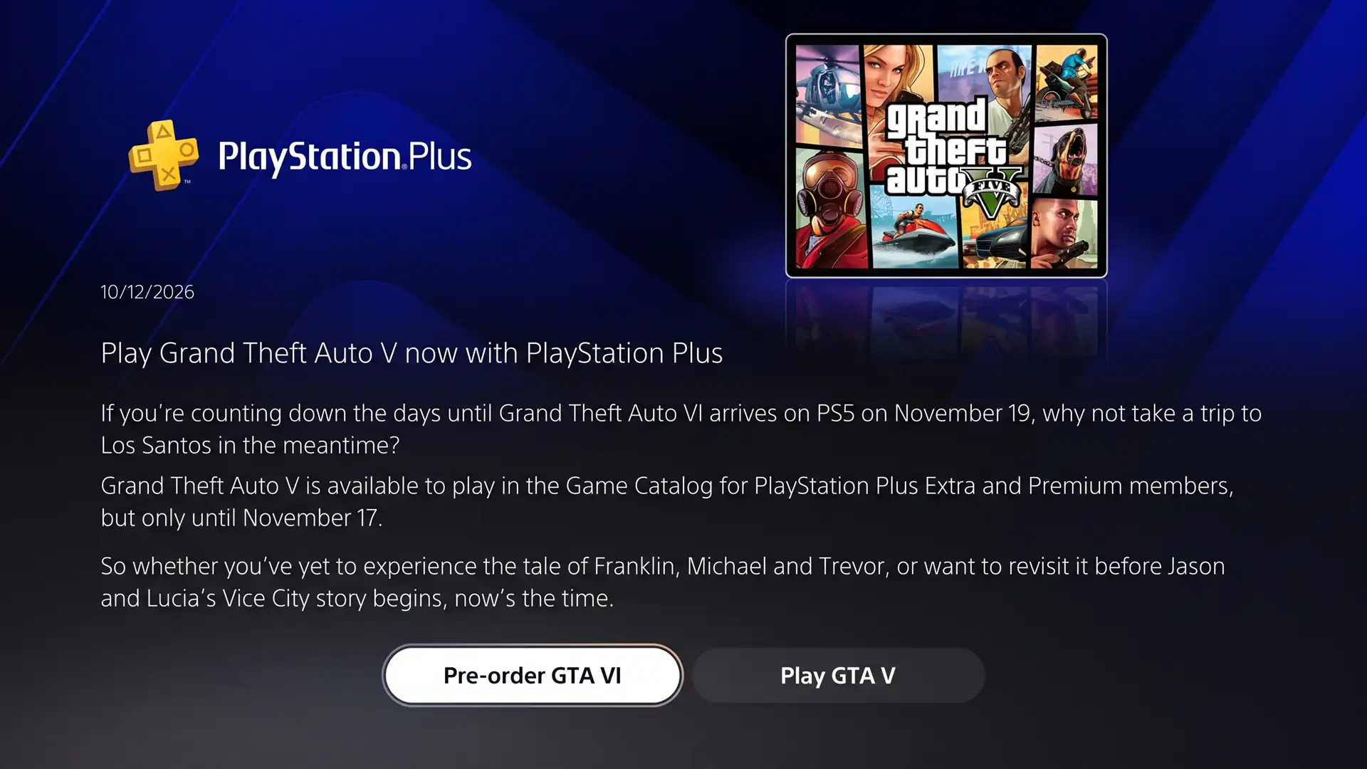 Grand Theft Auto V покинет каталог PlayStation Plus за два дня до выхода Grand Theft Auto VI