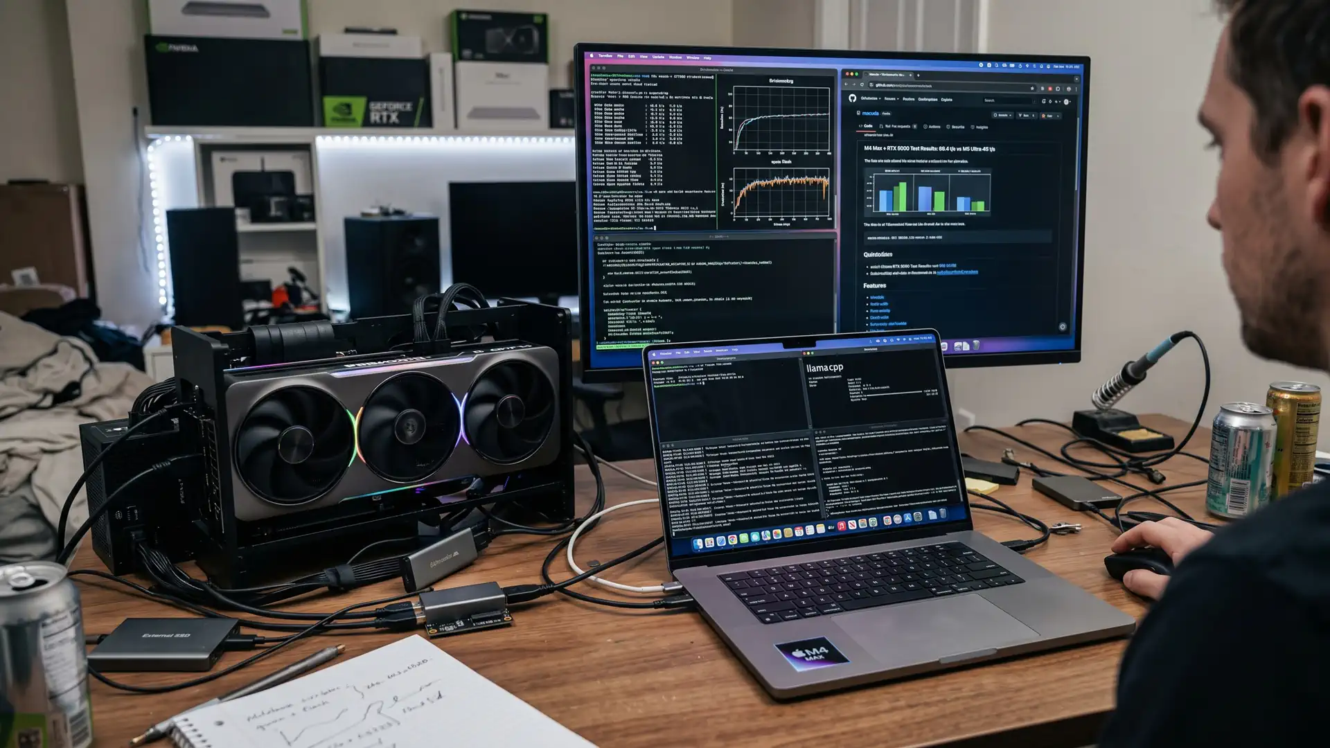 GeForce RTX 5090 подключили к MacBook с M4 Max и обошли две NVIDIA DGX Spark в генерации текста