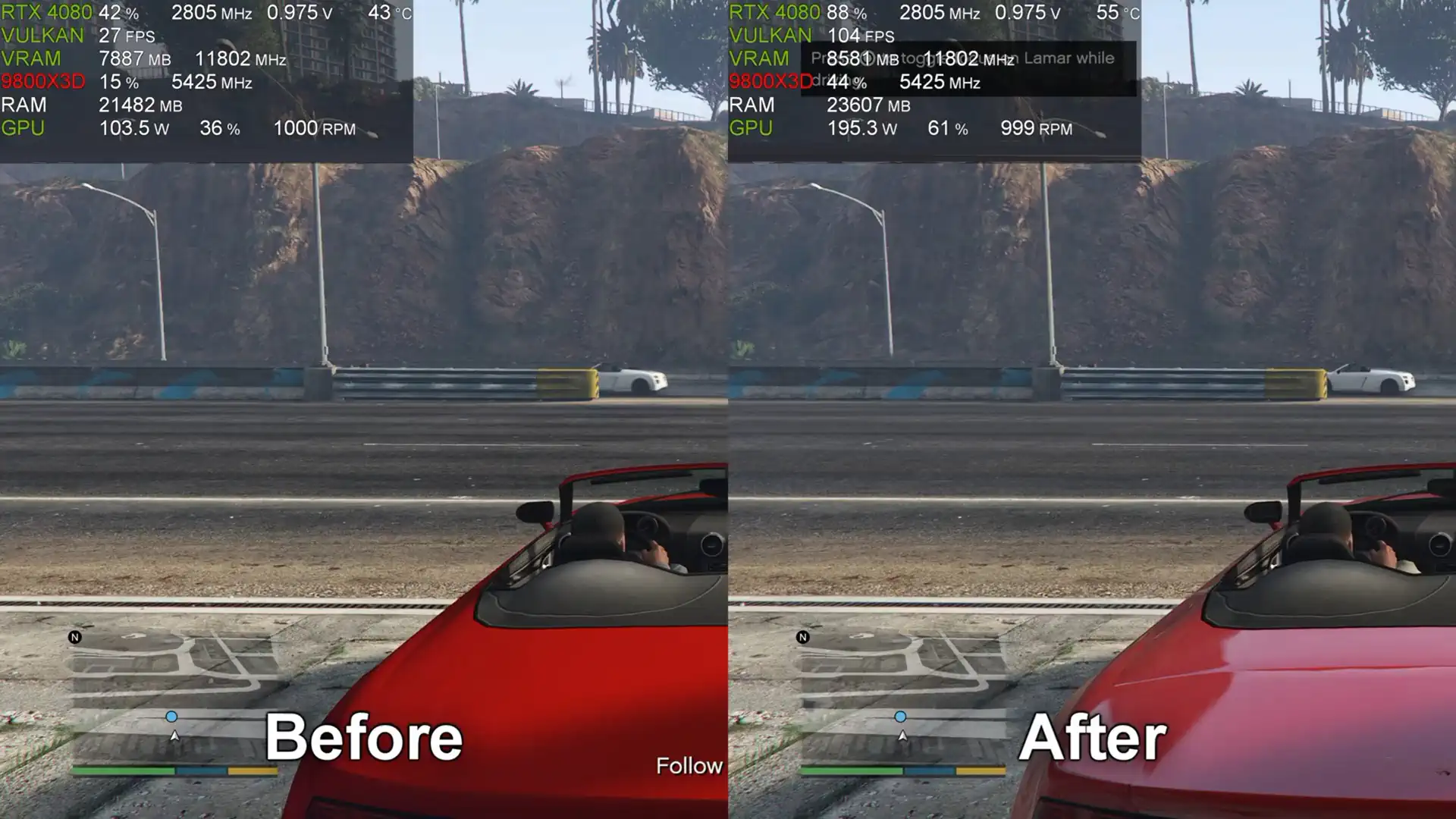 Новая сборка KytyPS5 увеличила FPS с 27 до 104 в Grand Theft Auto V на RTX 4080 и Ryzen 7 9800X3D