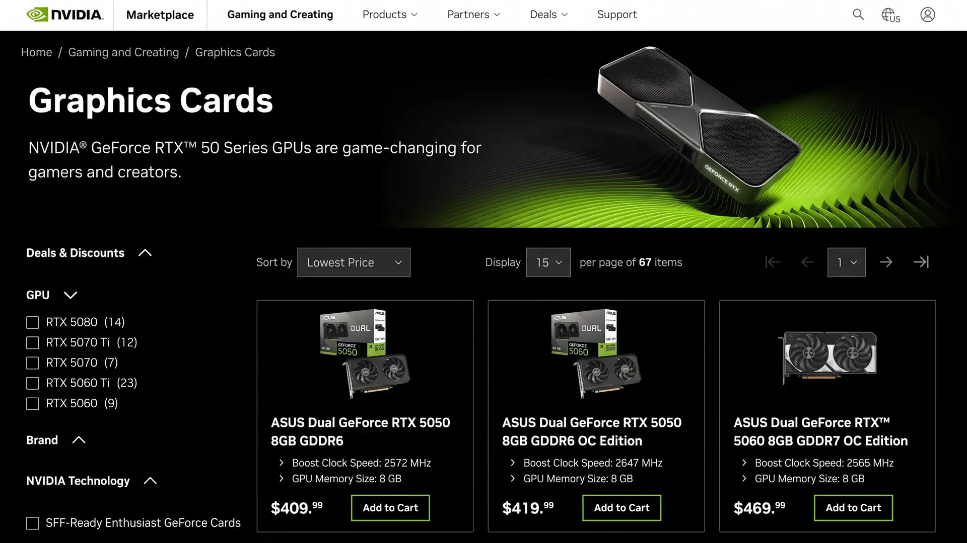 NVIDIA убрала GeForce RTX 5050 и RTX 5090 из своего магазина NVIDIA Marketplace