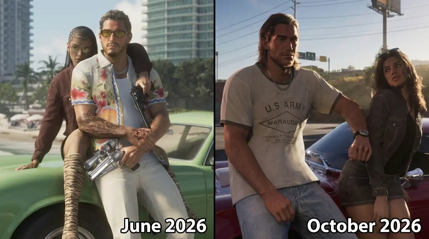 Сравнение графики Grand Theft Auto VI на материалах июня и октября 2026 года