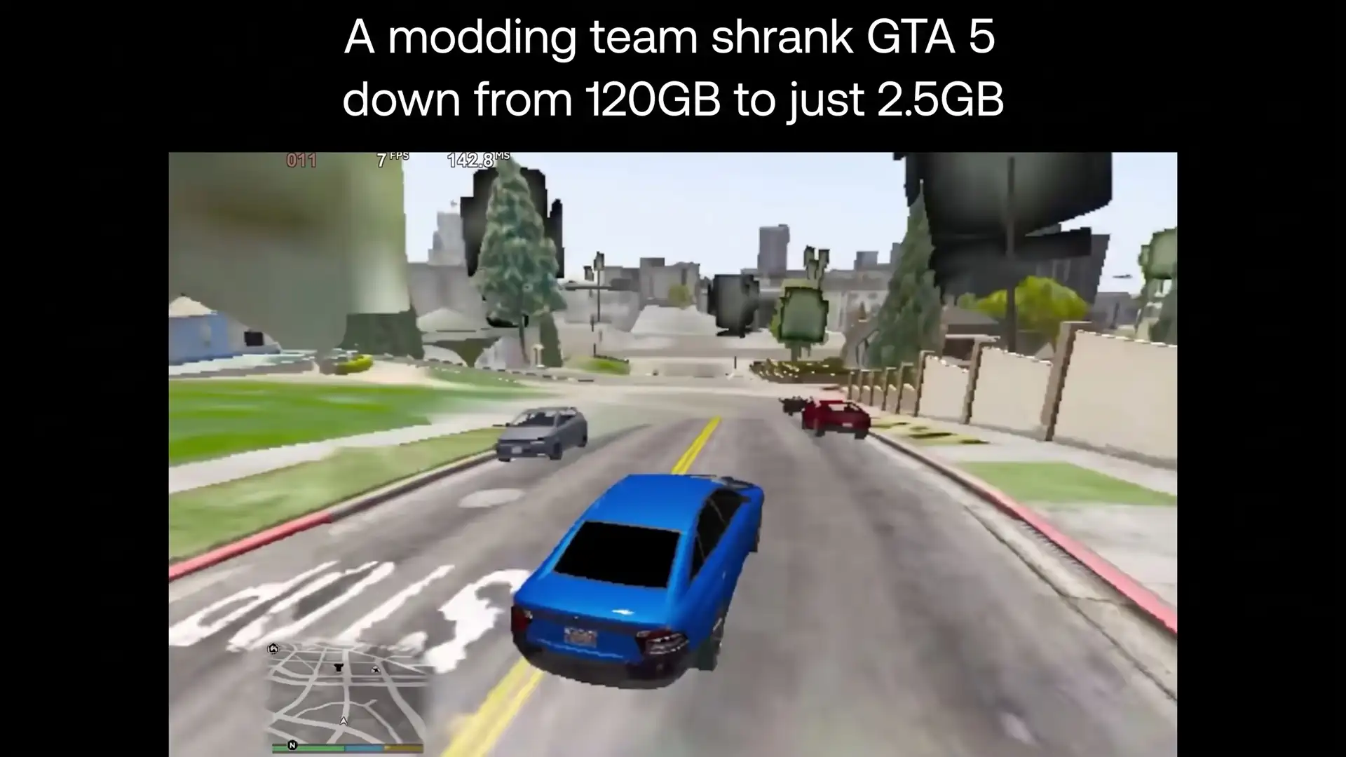 Энтузиаст сжал Grand Theft Auto V со 120 ГБ до 2,5 ГБ, удалив почти весь контент