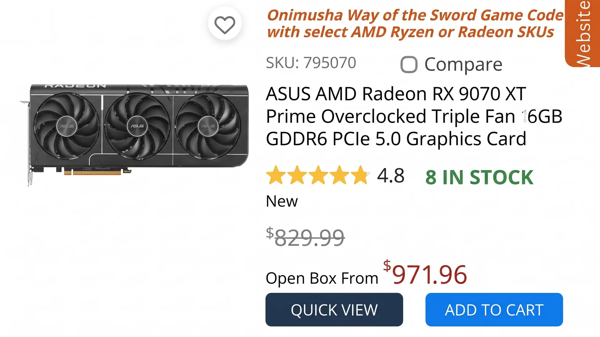 ASUS Radeon RX 9070 XT с открытой упаковкой оказалась дороже новой на $142