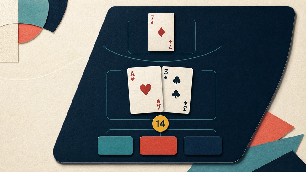 Blackjack interface showing a soft fourteen