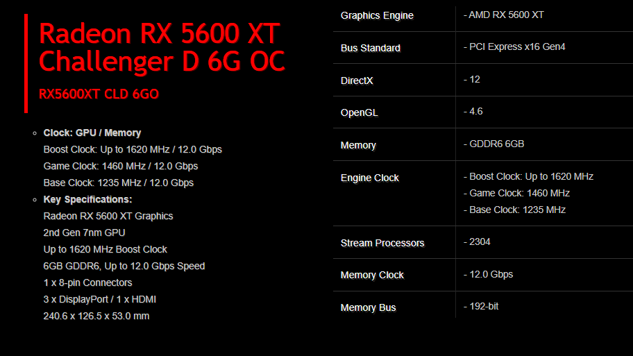 AMD Radeon RX 5600 XT ASROCK SPecs