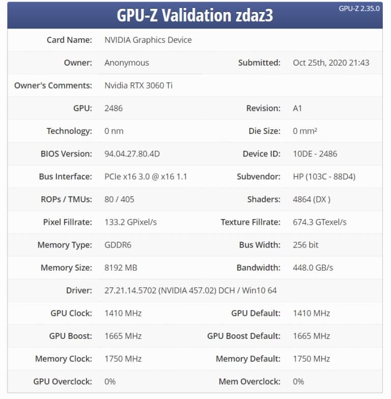 NVIDIA GeForce RTX 3060 Ti GPUZ Leaked 768x783