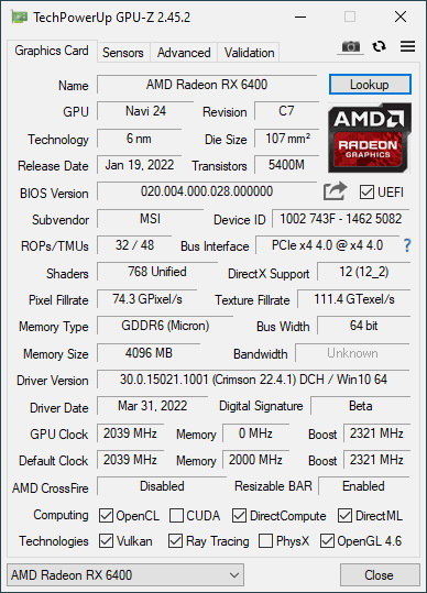 Radeon RX 6400 GPU