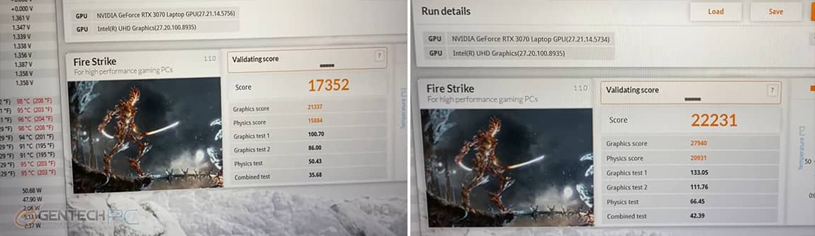 MSI GE66 Raider RTX 3070 Max P 3DMark Fire Strike