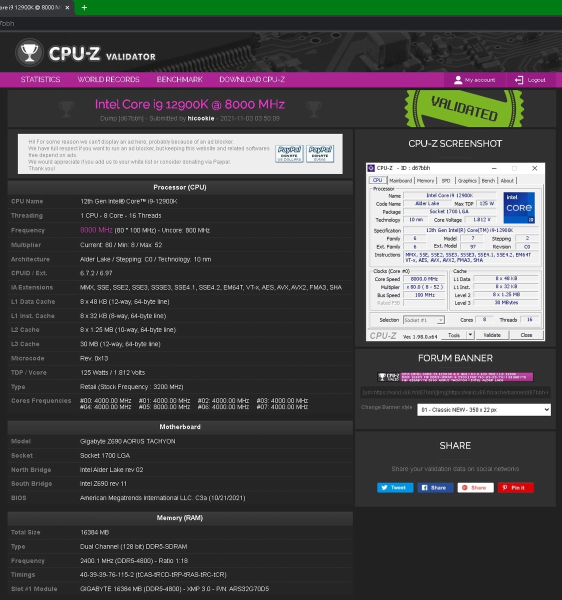 csm Intel Alder Lake Core i9 12900K 8GHz overclock CPU Z 510dd6c21e