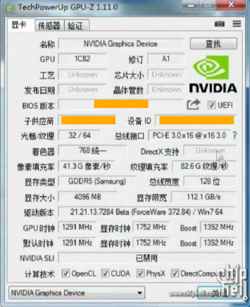 NVIDIA GeForce GTX 1050 Ti GPUZ Specs