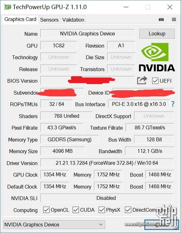 NVIDIA GeForce GTX 1050 Ti GPUz