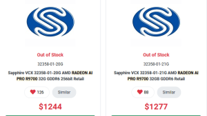 Radeon AI Pro R9700 уже в продаже у ритейлеров — цены стартуют от $1244