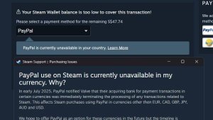 PayPal перестал работать в Steam для большинства валют, кроме шести основных