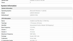 Новый Intel Core Ultra 7 270K Plus замечен в Geekbench: 24 ядра и ускорение до 5,5 ГГц