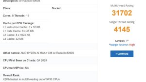 AMD Ryzen AI MAX+ 388 показал 31700 баллов в многопоточном тесте