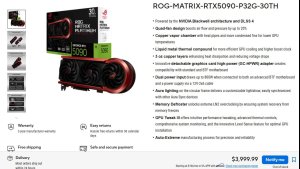ASUS запустила предзаказы на ROG Matrix RTX 5090 за $3999 — вдвое дороже референса