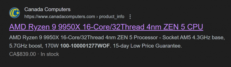AMD Ryzen 9 9950X CPU Price