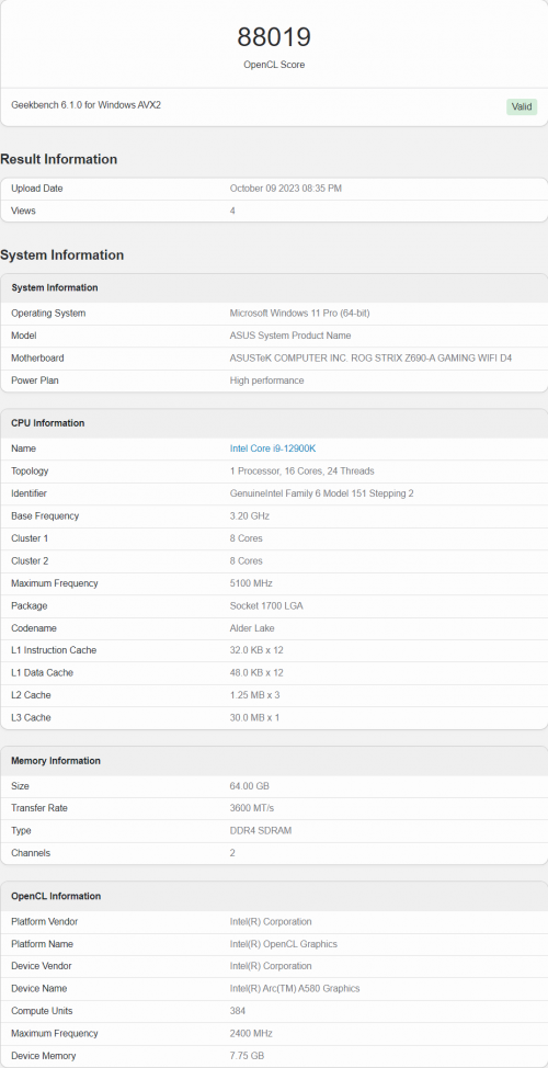 Intel Arc A580 GPU Benchmark Leak