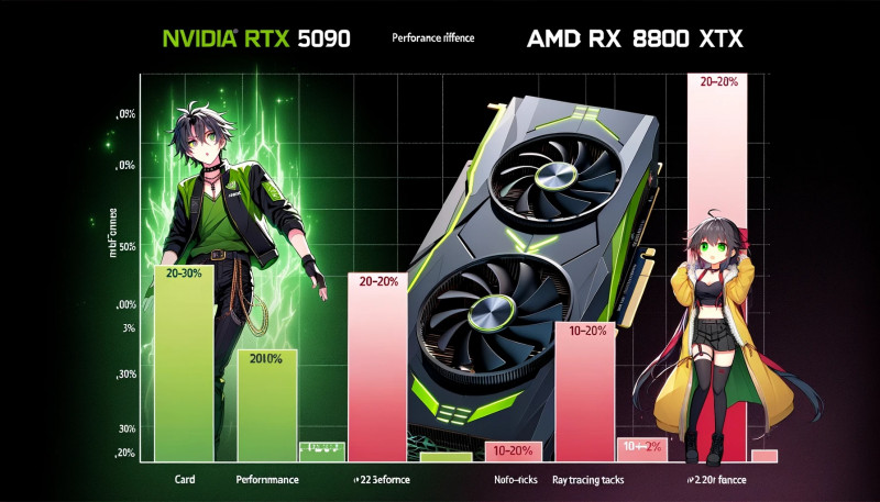 Nvidia RTX 5090 and AMD RX 8900 XTX with specific performance diffe