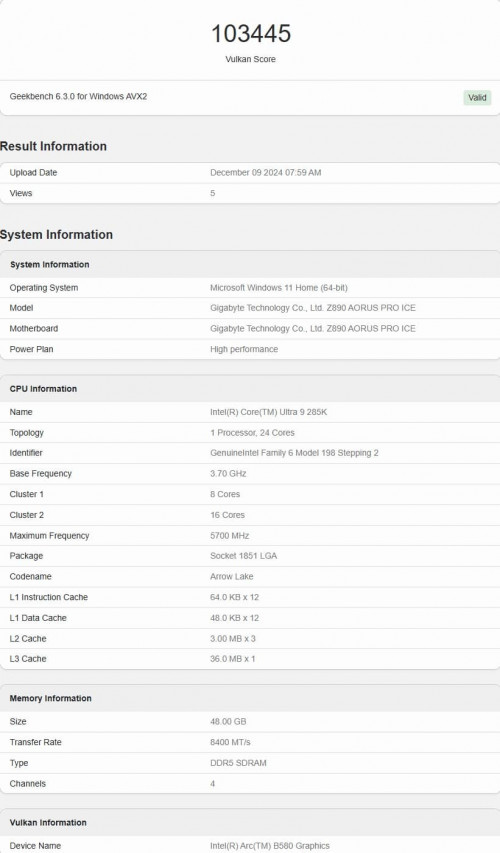 Intel Arc B580 Vulkan