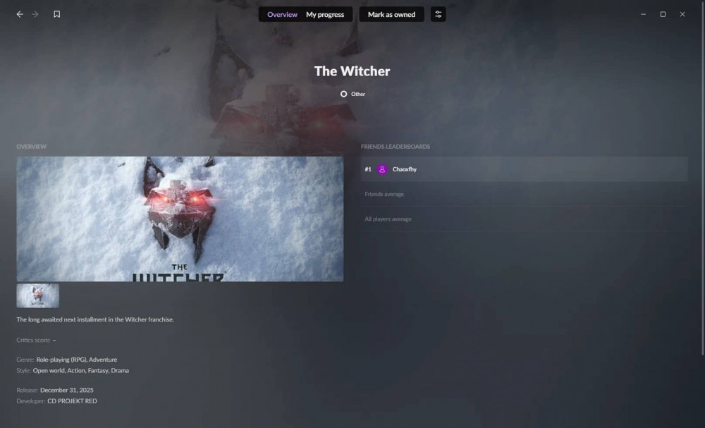 the witcher 4 shown on gog 31st dec 2025 placeholder release v0 pslaxpg40czd1
