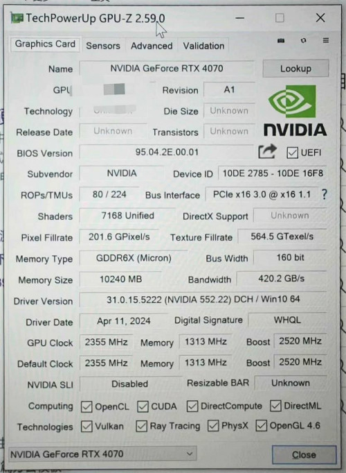 RTX4070 AD104 275