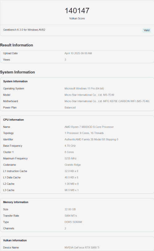 5060 Ti Vulkan Benchmark Leak