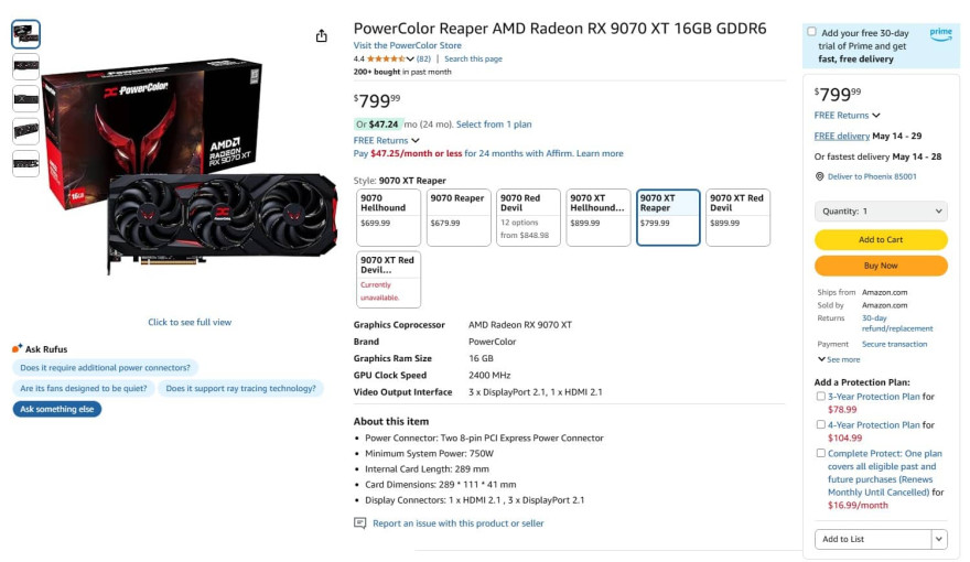 Radeon RX 9070 XT 799.99