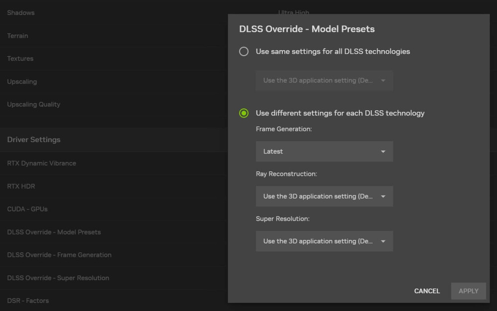 nvidia app rtx50 dlss override 2