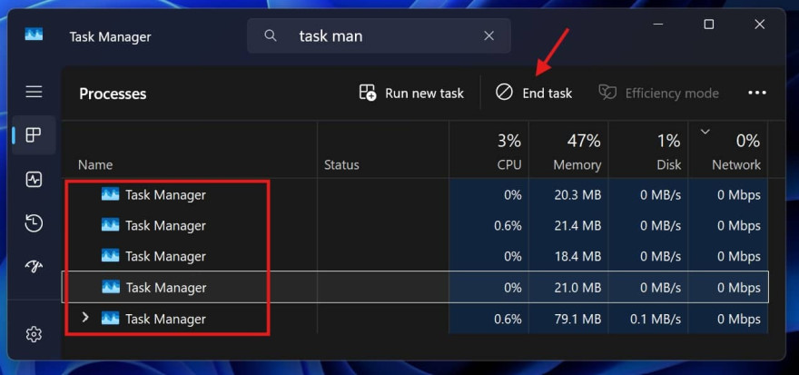 End task in Task Manager