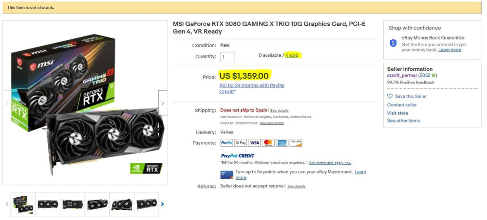 1 1 MSI GeForce RTX 3080 EBAY Scalping