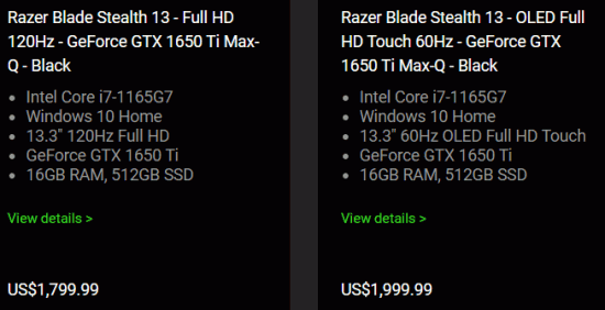 1 2 Razer Blade 2020 Options